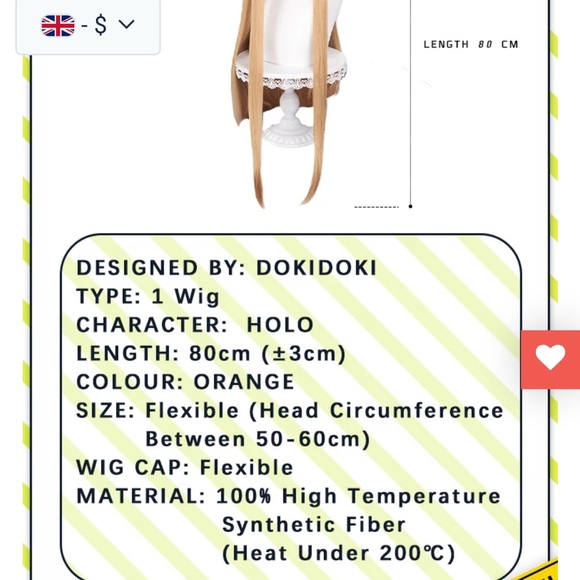 DokiDoki Anime Spice and Wolf Cosplay Holo Wig Long Straight Orange Hair - Picture 2 of 4